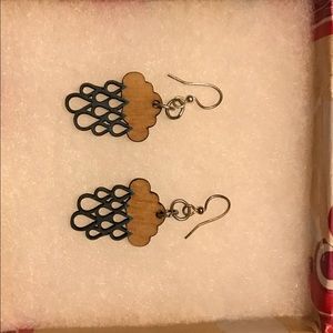 NEW wooden rain cloud earrings